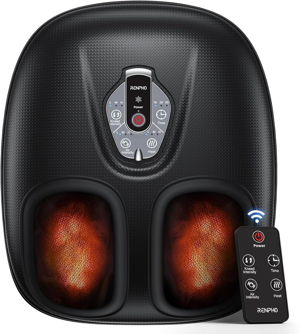 RENPHO Foot Massager Machine with Heat [2025 Upgraded], FSA HSA Eligible, Foot Massager for Plantar Fasciitis, 3 Heat Levels, Birthday Gifts for Women Mom Men Dad, Wireless Control, True Feet Massage, Black