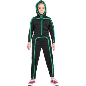 Light Up Stick Figure Costume Kids, Led Stick Man Costumes Child Boys Girls, Halloween Glow in Dark Stickman Cosplay Youth(Green, 16)