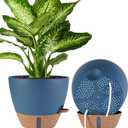 2 Pack 10 inch Plant Pots, Plastic Self Watering Planters with Drainage Holes, Deep Reservoir, Water Level Indicator, Modern Decorative Flower Pots for Indoor Outdoor Plants (Navy Blue, 10 inch)