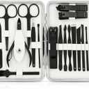 Manicure Set, Jubolion 19pcs Stainless Steel Professional Nail Clippers Pedicure Set with Black Leather Storage Case, Portable Grooming Kit for Travel or Home, Perfect Gifts Women and Men (Black)