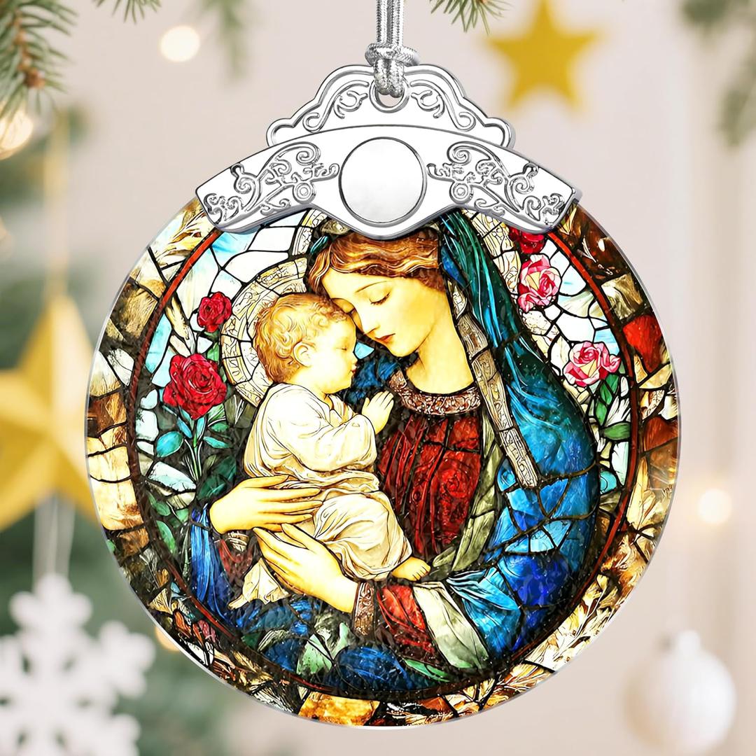 Religious Christmas Ornaments, Christmas Decorations for Tree, Keepsake Ornaments, Holiday Ornament, Baptism Gift, Religious Gift, Gifts for Christian Women & Gifts for Mothers (Virgin Mary)