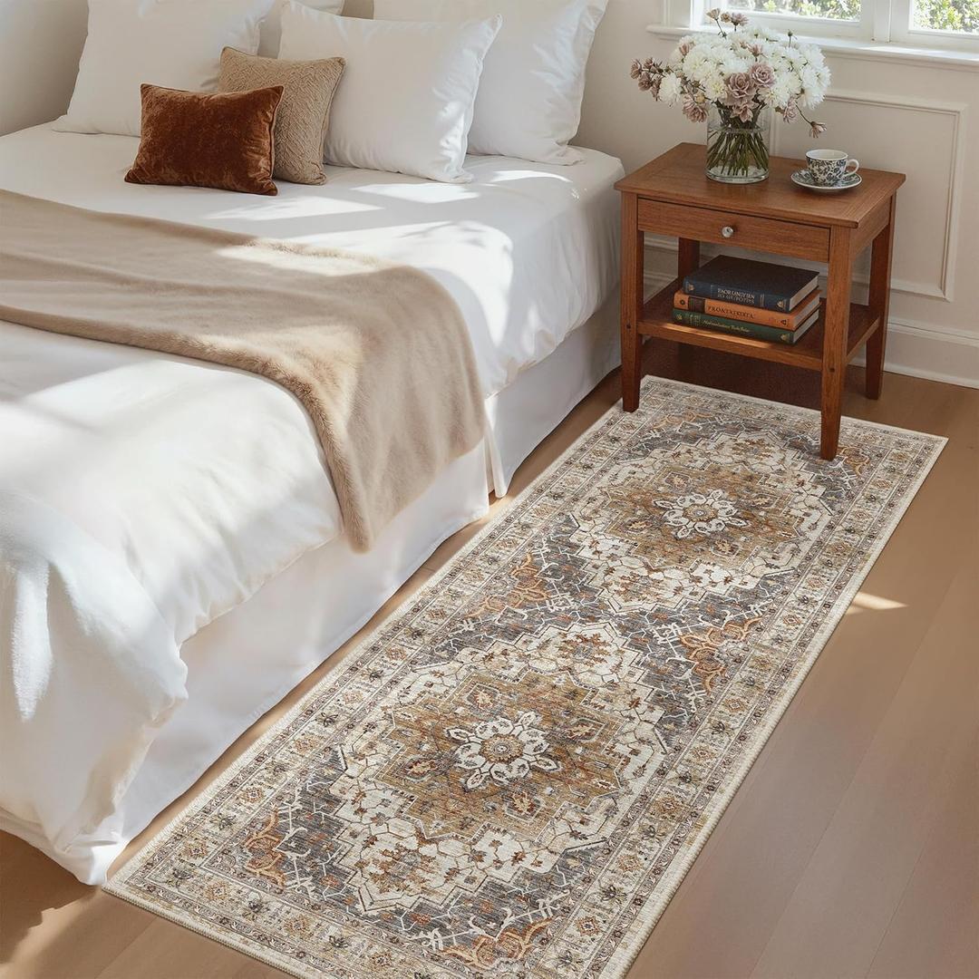 Madane Hallway Runner Rug - 2x5 Rug Runner Washable Runner Rugs Non-Slip Low-Pile Kitchen Runner Rug Laundry Room Rug Throw Carpet for Entrance Bedroom Living Room (2'x5', Turmeric/Grey)