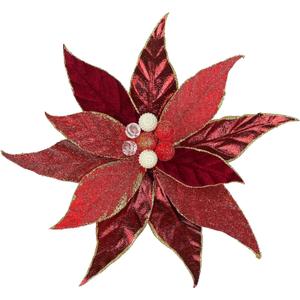 DILATATA 3 Pcs Artificial Christmas Flowers 13 Inch Glitter Poinsettia Picks Christmas Tree Ornaments Topper Decorations Red Poinsettias Flowers for Xmas New Year Wreath Garland Wedding Home Decor (Style 2-red)