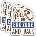 2 x (3pcs) Funny Football Stickers  Love You to The End Zone and Back Sticker, Waterproof Vinyl Football Decal for Laptop, Tumbler, Water Bottle, Scrapbook, Phone  for Boys, Girls, Fans, 3" x 2.5"