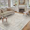 PureCozy Taupe Area Rug 5x7 Machine Washable Vintage Living Room Distressed Non Slip Carpet Traditional Indoor Bedroom Retro Floral Accent Throw Large Rug for Office Kitchen Bathroom Dining Room