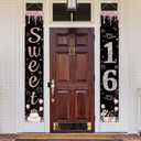 MEHOFOND Sweet 16 Porch Banner Birthday Welcome Door Banner for Girls Rose Gold Happy 16th Birthday Indoor Outdoor Decor Girl Sweet Party Supplies