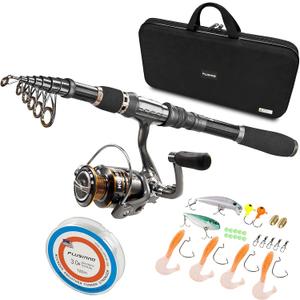 PLUSINNO Fishing Rod, Telescopic Fishing Rod and Reel Combo, Collapsible Travel Fishing Pole Rod Starter Kit, Carbon Fiber Fishing Rods and 12 +1 Bearings Stainless Steel, Fishing Gifts for Men Adults