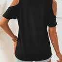 LilyCoco Womens Cold Shoulder Tops Casual Summer Short Sleeve V Neck T Shirts Black Small (Black, S)