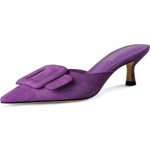 Fericzot Mule Slippers for Women,Slingback Buckle Pumps Pointed Toe Kitten Heels Shoes Slides Backless Dress Sandals Size 10.5