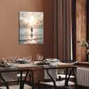 Jesus Walking on Water Canvas Wall Art, Christian Bible Stories Wall Decor Paintings, Jesus Walks on Water on Water Back Posters Prints Pictures for Church Living Room Bedroom 16x24 Inch Framed