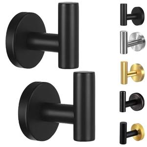 Kruodop Towel Hooks for Bathroom,2 Packs Wall Mount Towel Holder,Black Matte Wall Robe Hook,Stainless Steel Heavy Duty Door Hanger Towel Hook for Kitchen, Bedroom,Hotel,Pool,Coats(Drilling)