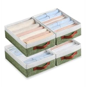 4 PCS T-Shirt Drawer Organizers For Clothing, 8 Grids Shirt Organizer For Closet (Green&White, 15.75inch)