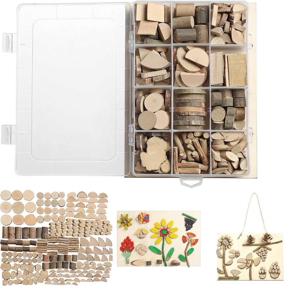 LAZACA Wood Craft Kits DIY for Kids Ages 5-10 Wooden Art Paint Bulk Crafts Garden Playset Loose Parts Play Materials 250 Pcs/19.5X13X3.5cm