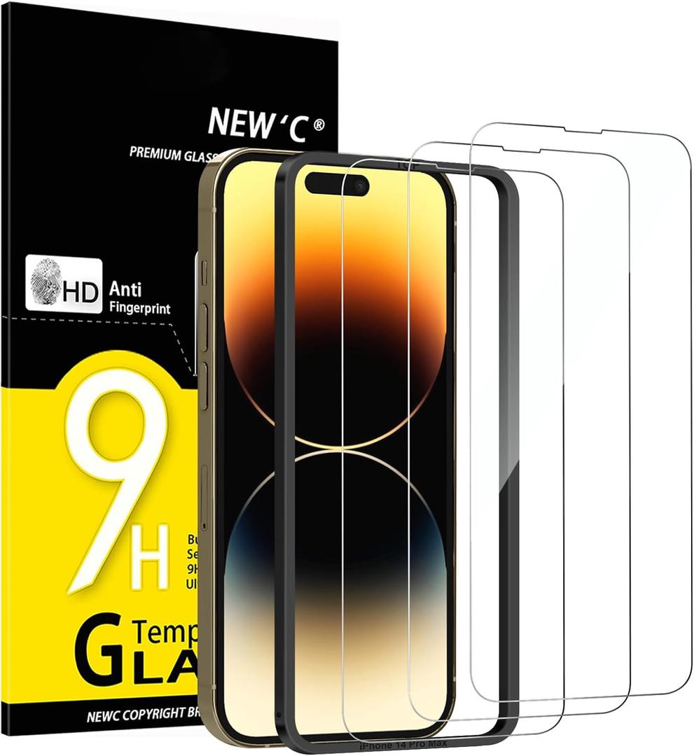 NEW'C 3 Pack Designed for iPhone 14 Pro Max Screen Protector (6.7 inches),Tempered Glass with easy installation tool included,Case Friendly Ultra Resistant (Transparent)