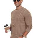 Askdeer Men's Pullover Sweater Fisherman Cable Chunky Knit Crewneck Sweater Winter Casual Knitted Sweaters with Ribbing Edge Khaki, M