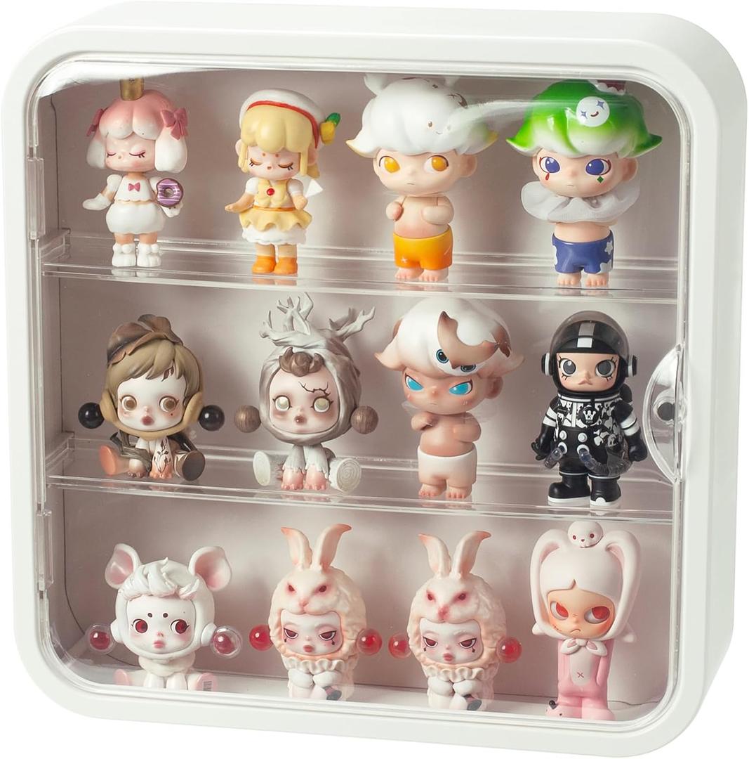 Clear Display Case for Figures, Wall Mounted Acrylic Storage Box, Dust Proof Display Cabinet Organizer for Mini Pop Mart Action Figures Collectibles (White)