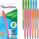 Paper Mate FlexGrip Ultra Ballpoint Pens Made from Recycled Plastic Materials Assorted Barrel Colors Medium Point (1.0mm) Black 12 Count