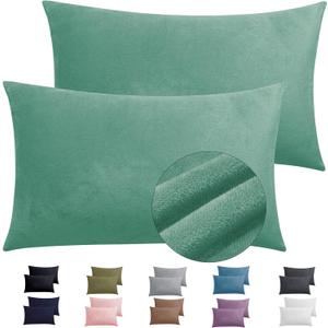 2 Pack Zippered Velvet King Pillowcases, Super Soft and Cozy Luxury Fuzzy Flannel Pillow Cases with Zipper, 20x36 Inches, Green