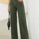 Sidefeel Women's Jeans Wide Leg High Waisted Stretchy Straight Leg Denim Pants Baggy Jeans Green Size 14