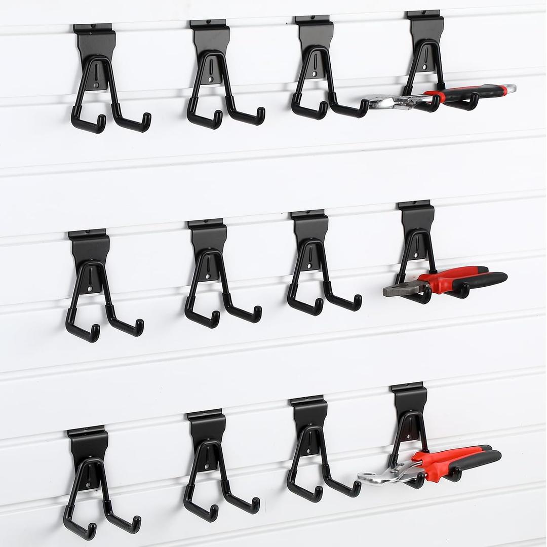 12 Pack Slat Wall Hanging Hooks and Hangers Heavy Duty Black Slatwall Hanging Hooks Sturdy Slatwall Accessories for Shop Retail Display Garage Storage Wall Panel(4.2 x 2.75 Inch,U Shape)