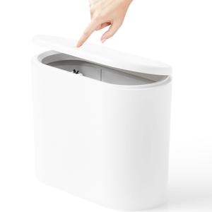 Yieach White 12L Pet/Dog Proof Bathroom Trash Can with Lid,3.17 Gallon Slim Trashcan and Skinny Small Covered Trash Can for Kitchen, Office, RV, Bedroom and Dorm,Plastic Covered Wastebasket, Garbage Can