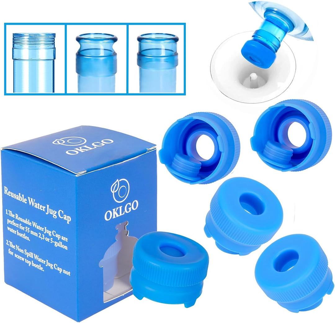 3 5 Gallon Water Jug Cap Reusable - Non-Spill 55mm Water Bottle Caps,Silicone Replacement Cap Lids Anti Splash 5 Pack