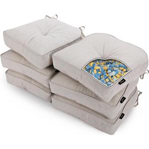 SUNROX LokGrip Non Slip Gel Memory Foam Chair Cushions for Dining Chairs Tailbone Pain Relief, Tufted Stain Resistant Thicken Durable Chair Pad for Dining Kitchen Office 17"x16" Set of 6, Cream