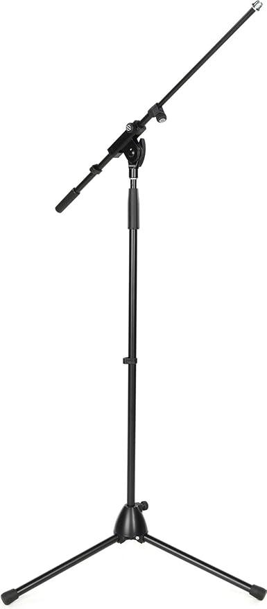 König & Meyer Tripod Microphone Stand - Adjustable Telescoping 1-Piece Boom Arm - Professional Grade - Heavy Duty with Folding Leg Base, Black