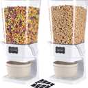 Cereal Dispenser Countertop with Cereal Bowls,16 Labels & Pen, Cereal Containers Storage, Candy Dispenser, Dry Food Dispenser For Pantry - Not Easy to Crush Food (White, 2 Pack)