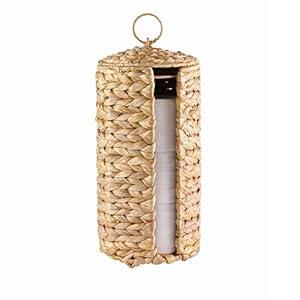 MINHKUST Wicker Toilet Paper Storage Stand with Lid, Toilet Paper Holder for Up to 3 Mega Rolls, Water Hyacinth Toilet Paper Basket Bathroom Accessories Organizer