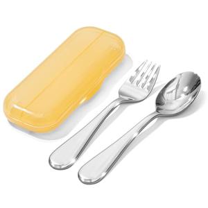 KINGSTONE Toddler Utensils Set, 2-Piece Forks and Spoons, 18/10 Stainless Steel Kids Silverware for Self-Feeding Training, Food-Grade Flatware Set with Storage Case for Traveling, Dishwasher Safe