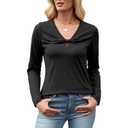 Quatrefox T Shirts Long Sleeve for Women V Neck Tees Fashion Loose Tops Casual Fall Outfits Clothes Beach 2025 Trendy Black XL (XL)