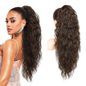 REECHO Ponytail Extension 26" Long Claw Clip Ponytail Extension Curly Wavy Pony Tails Hair Extensions Clip in Synthetic Hairpiece for Women, Dark Chocolate Brown