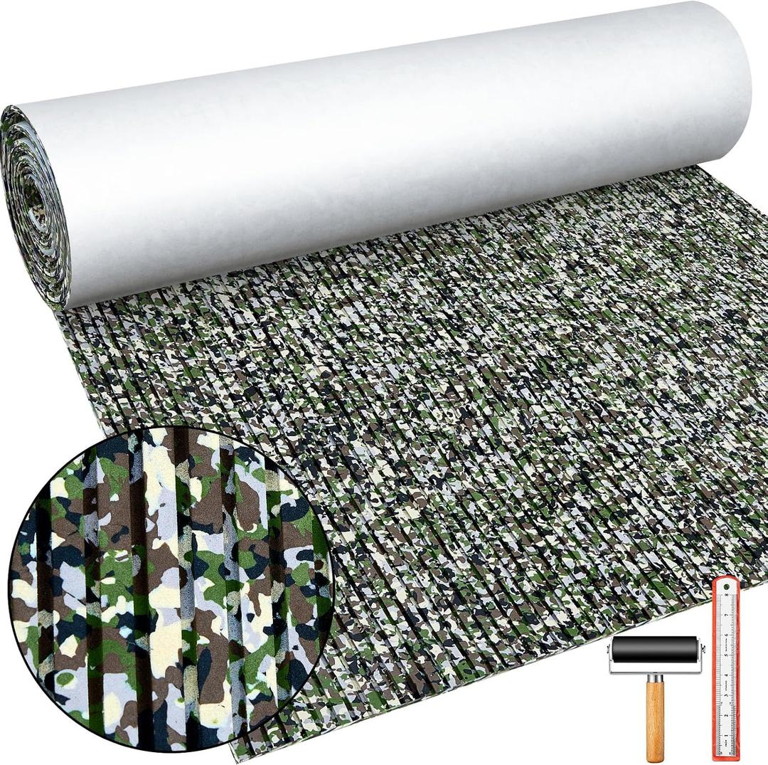 Tinideya Boat Flooring EVA Foam Boat Decking Non Slip Marine Camo Self Adhesive Carpet with Roller Ruler for Kayak Yacht Motorboat(Camo Jungle, 94'' X 47")