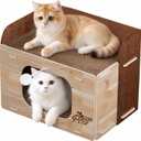 Cat Houses for Indoor Cats, Two-Story Cat Bed Cube for Multiple Small Kittens, Removable Felt Cat Cave Hideaway Condo with Fluffy Ball, Scratch Pad (Medium)