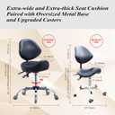 Saddle Stool with Adjustable Lumbar Support - Heavy Duty 400LB Hydraulic Rolling Stool Chair with Backrest, 19"-25" Height Adjustable with Quiet Wheels for Salon, Dental, Tattoo, Massage, Home Office