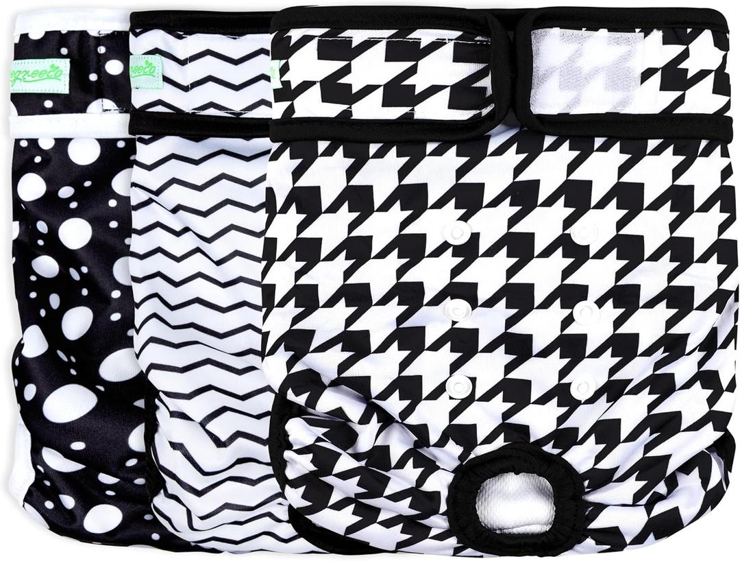 wegreeco Washable Reusable Premium Dog Diapers,Pack of 3,Small Dog Puppy & Doggy Diapers Female,Dog Period Panties Diapers Female in Heat (Medium (12"-15" Waist), Houndstooth)