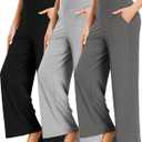 FULLSOFT 3 Pack Women's Wide Leg Yoga Pants Comfy Loose Sweatpants High Waisted Lounge Casual Pants with Pockets (Medium, Black, ebony, slate Heather)