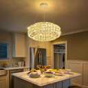 LED Chandeliers for Dining Room LED Dimmable Pendant Lights for Kitchen Island Crystal Adjustable Chandelier for Bedroom Hallway Entrance 16" Gold Light, Round 16"
