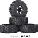 RC Station 12mm Hex RC Wheels and Tires 4PCS 1/10 Scale RC Short Course Truck Tires for 4x4 2WD Traxxas Slash Arrma Senton Tires and Wheels Preglued with Foam Inserts RC Wheel Rim and Tires