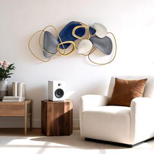 SHERBECK 3D Metal Wall Art Decor Blue Pebble Wall Sculptures Hanging Ornament Modern Abstract for Bedroom Living Room Sofa Background Home Office Kitchen Gold 41.3" L  19.7" W