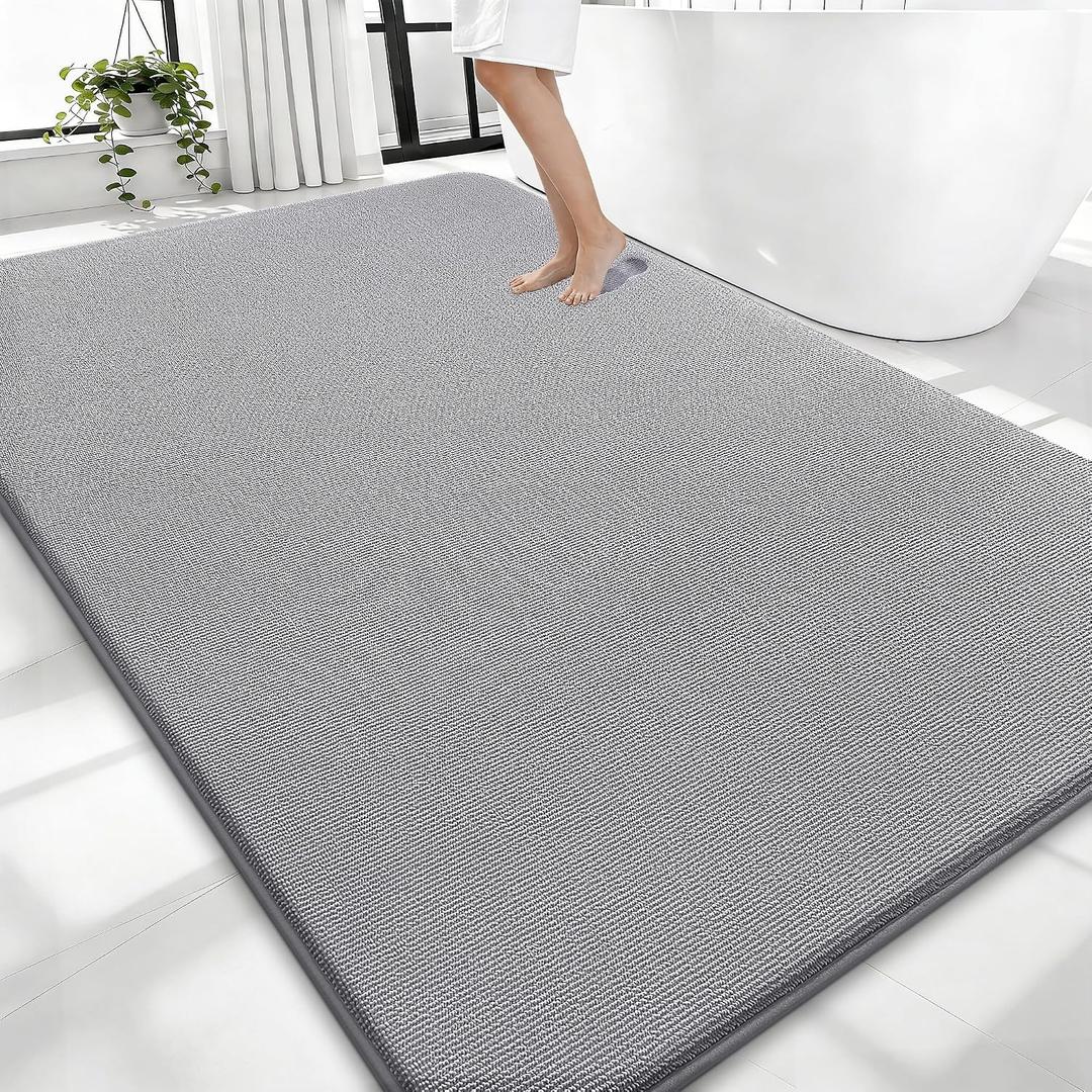OLANLY Thick Memory Foam Large Bathroom Rug 70x46, Absorbent Bath Mat, Grey