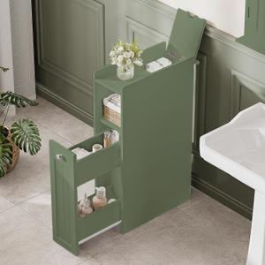 ChooChoo Slim Bathroom Storage Cabinet with Slide Out Drawers Narrow Storage Organizer with Hidden Storage, Freestanding Toilet Paper Holder, Bathroom Cabinet for Small Places, Green, 15.74"D x 7.48"W x 28.35"H