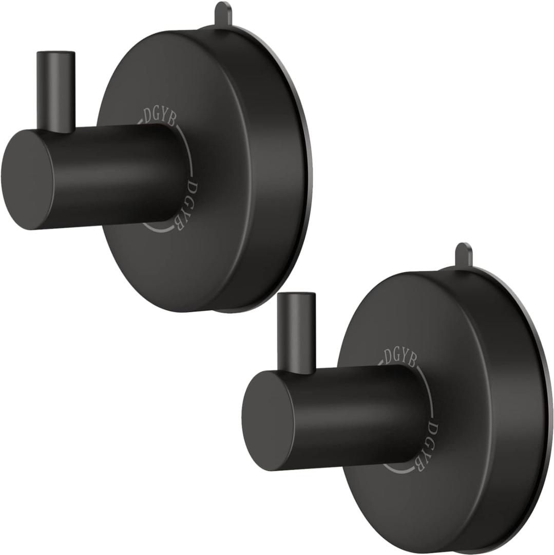 DGYB Suction Cup Hooks for Shower Set of 2 Towel Hooks for Bathrooms SUS 304 Stainless Steel Matte Black Shower Hooks for Loofah 15 LB Bathroom Hooks for Towels (Matte Black)
