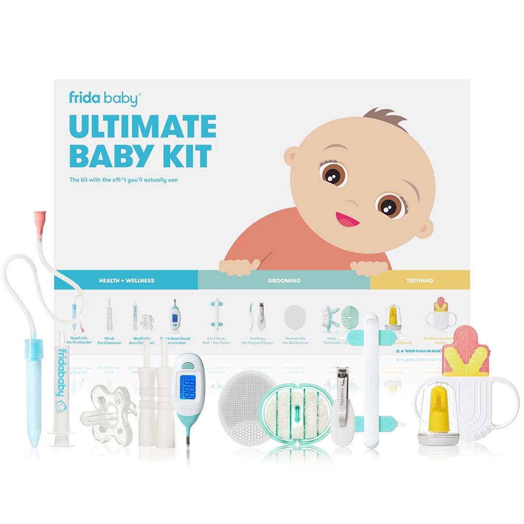 Frida Baby Ultimate Baby Kit, 10 piece New Born Essentials Gift Set Includes Wellness Sick Day, Gas Relief, Grooming Tools & Teething Toys Frida Baby Ultimate Baby Kit, 10 piece New Born Essentials Gift Set Includes Wellness Sick Day, Gas Relief, Grooming Tools & Teething Toys