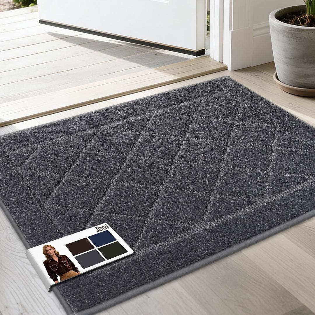 JSEI Dirt Trapper Door Mat 20"x32", Non-Slip Washable Entryway Mats, Dog Door Mat, Stain Resistant and Absorbent Floor Mats, Low Profile Welcome Mat for Front Back Door, Dark Grey