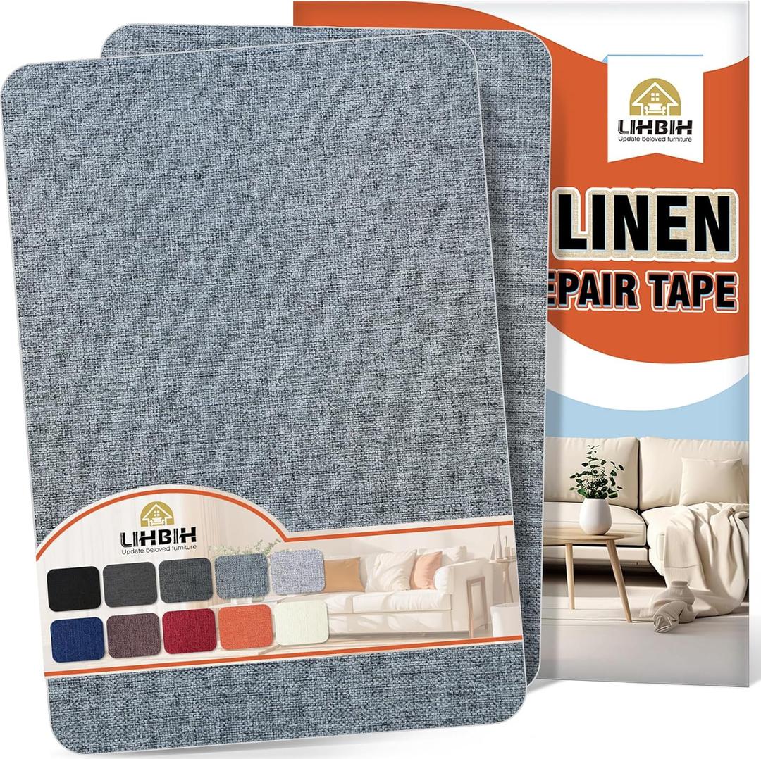 Linen Fabric Repair Tape 2 Pcs 8x12 Inch, Self Adhesive Couch Patch Repair Fabric Tape for Furniture, Linen Patch Kit for Couch, Carpet, Upholstery, Chair, Sofa, Cushion, Bag (Medium Grey)