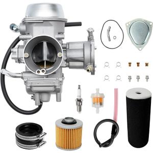 Carburetor Carb Compatible with 2004-2007 Yamaha Rhino 660 YFM660/YXR660FA/FSE/FH/Hunter UTV ATV  Replaces OEM 5KM-14901-00-00 IncludesAir Filter, Fuel Filter, Spark Plug, Intake Manifold Boot