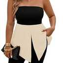 SOLY HUX Women's Plus Size Strapless Tube Tops Color Block Split Going Out Bandeau Tank Shirts Apricot and Black, X-Large Plus