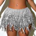 Women Tassel Skirts Shorts Sequins Hip Skirt Rave Party Halloween Cosplay Bar Belly Dance Festival Costume Nightclub Skirt (XL)